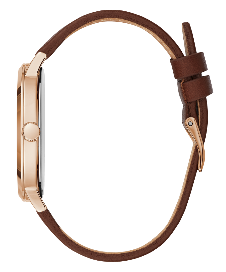 Rose Gold Tone Case Brown Genuine Leather Watch large