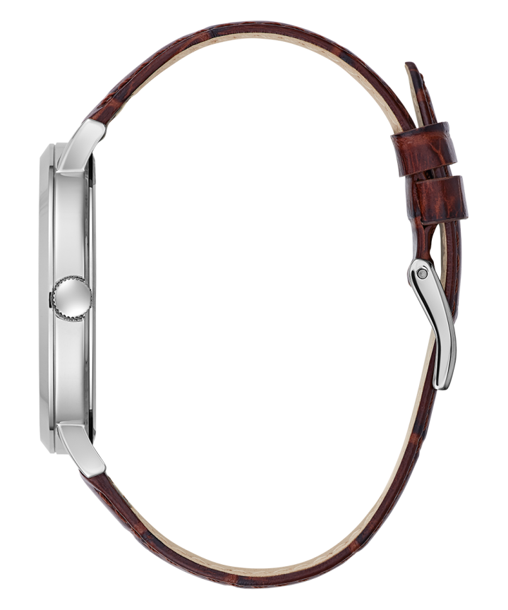 Silver Tone Case Brown Genuine Leather Watch large
