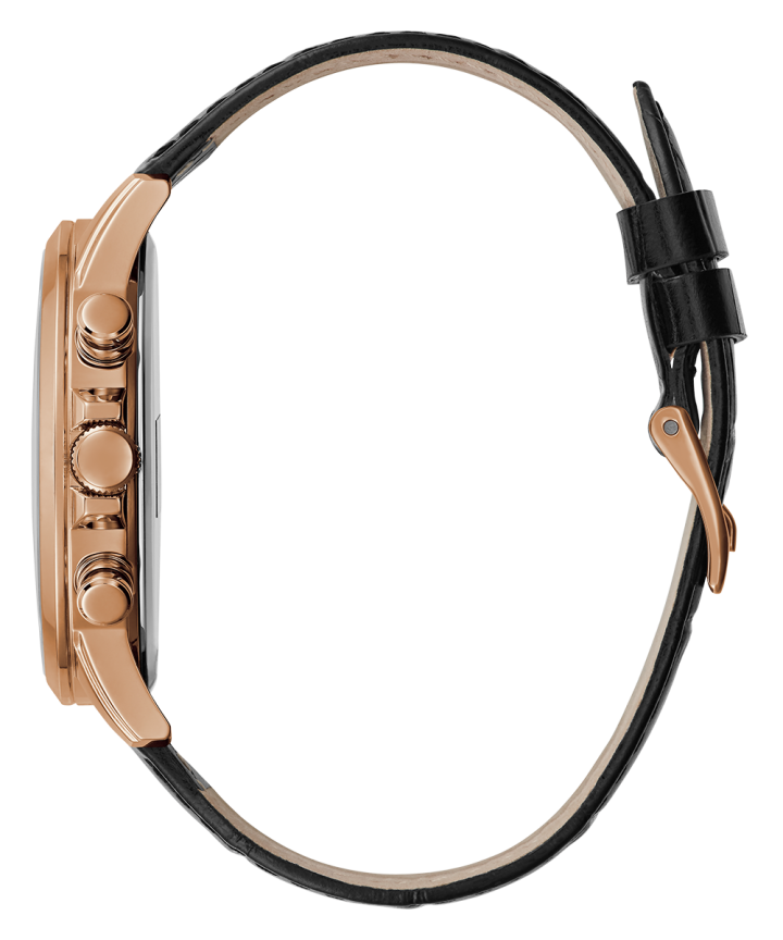 Rose Gold Tone Case Black Genuine Leather Watch large