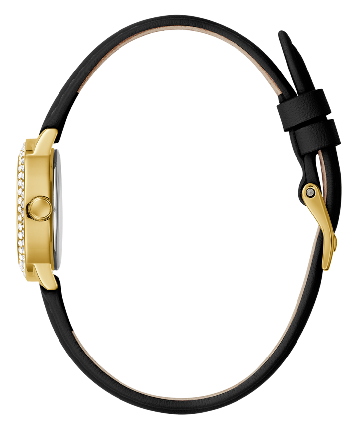 Gold Tone Case Black Genuine Leather Watch large