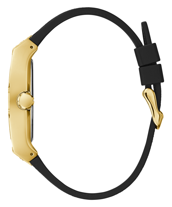 Gold Tone Case Black Genuine leather/Silicone Watch large