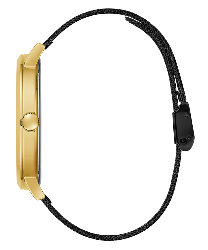 Gold Tone Case Black Stainless Steel Watch large