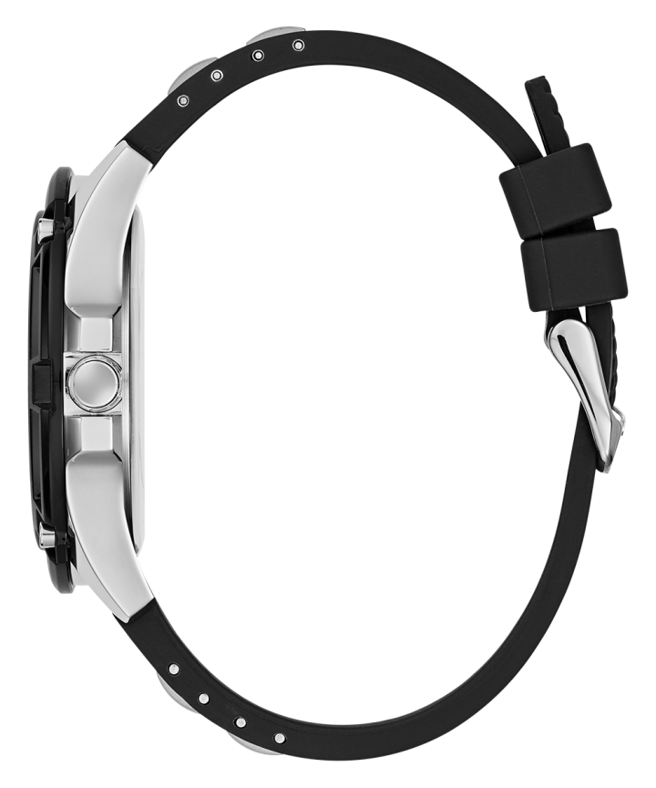 Silver Tone Case Black Silicone Watch large