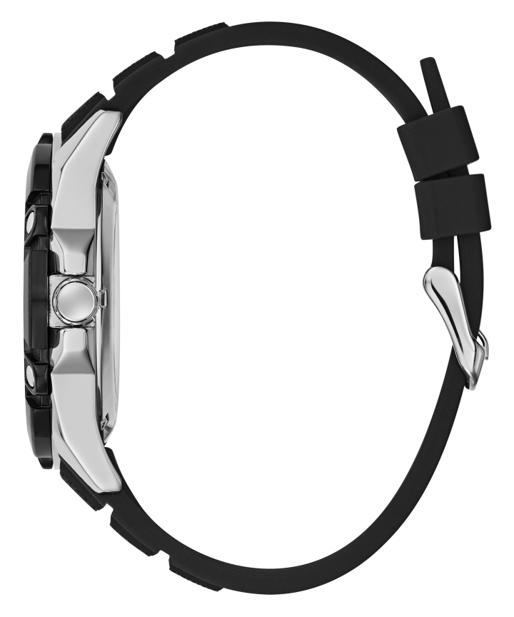 Silver Tone Case Black Silicone Watch large
