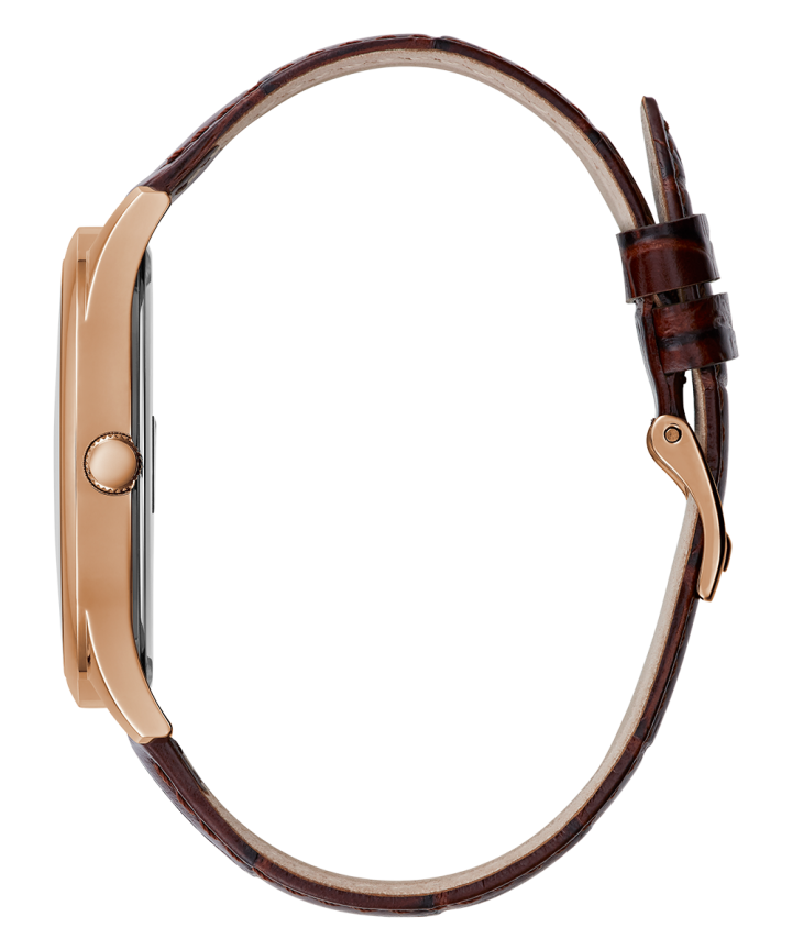 Rose Gold Tone Case Brown Genuine Leather Watch large