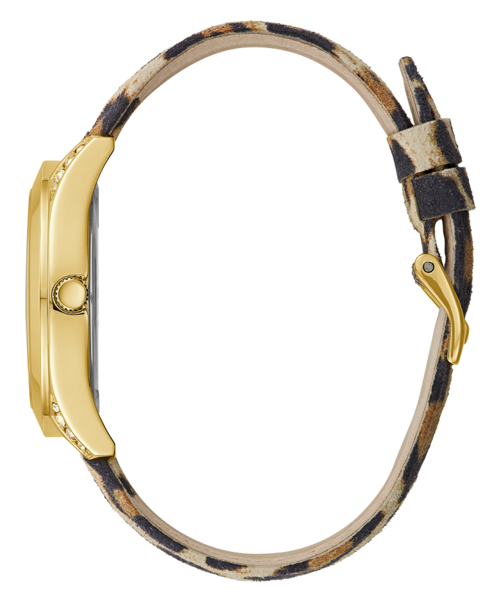 Gold Tone Case Animal Print Genuine Leather Watch large
