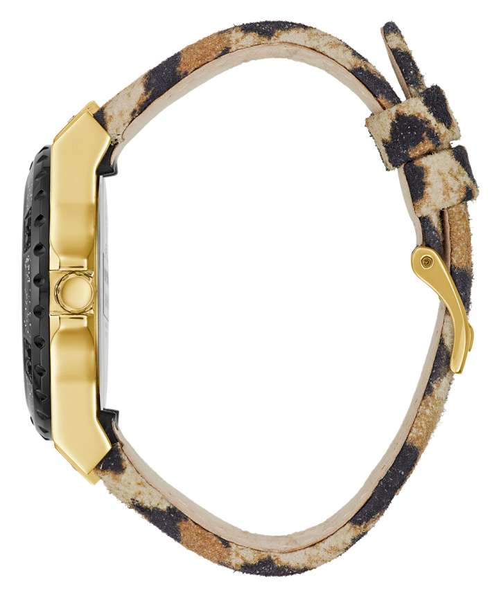 Gold Tone Case Animal Print Genuine Leather Watch large