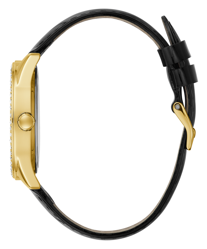 Gold Tone Case Black Genuine Leather Watch large