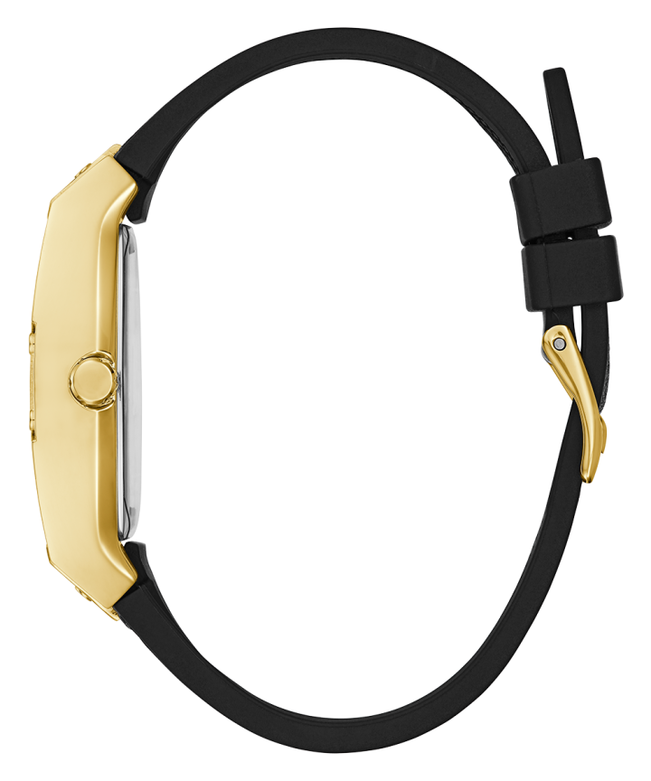 Gold Tone Case Black Genuine leather/Silicone Watch large