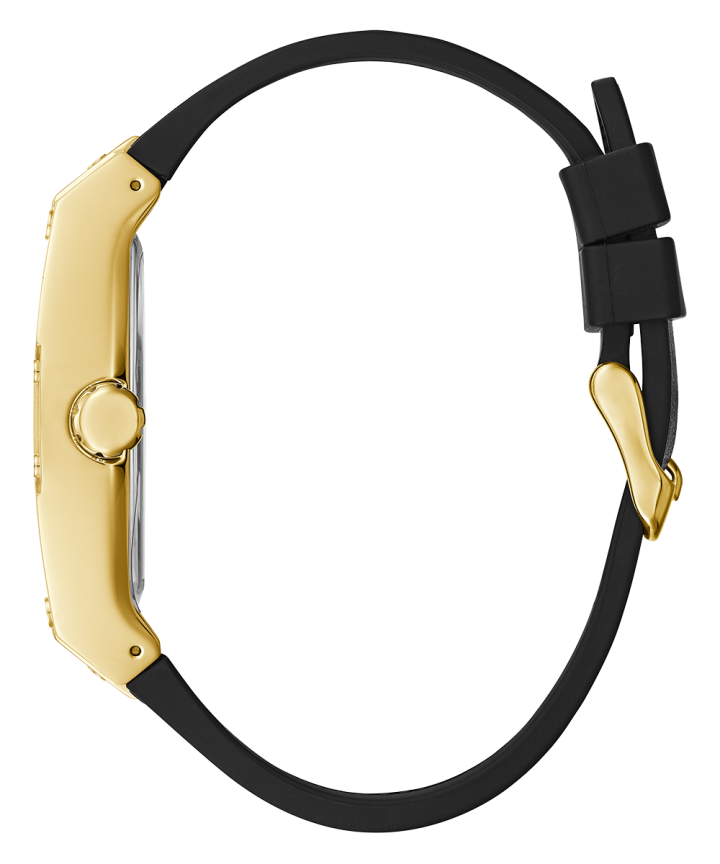 Gold Tone Case Black Genuine leather/Silicone Watch large
