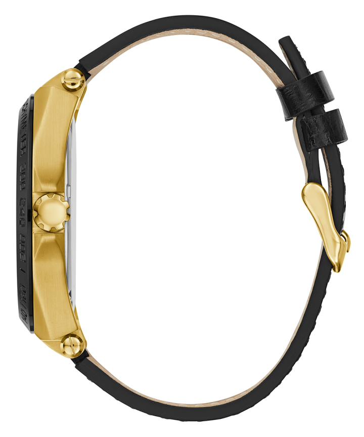 Gold Tone Case Black Genuine Leather Watch large