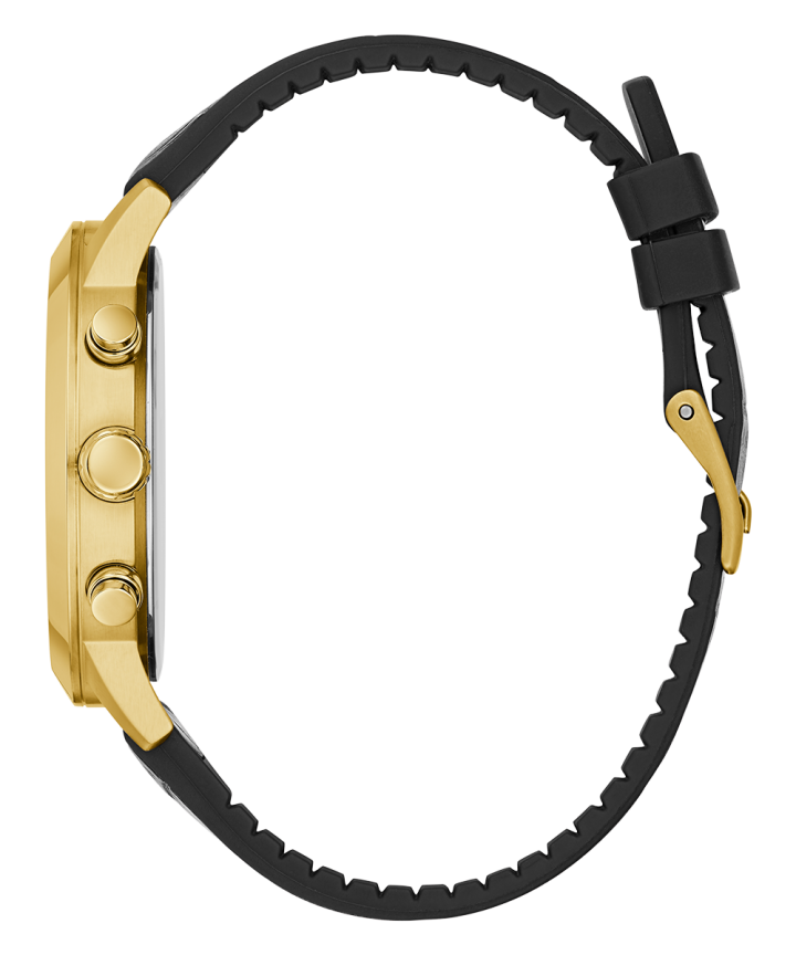 Gold Tone Case Black Genuine leather/Silicone Watch large