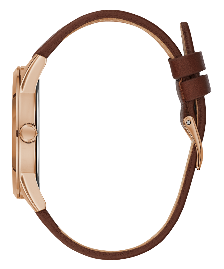 Rose Gold Tone Case Brown Genuine Leather Watch large