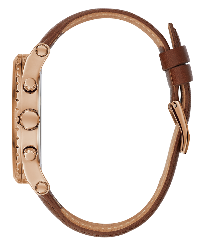 Rose Gold Tone Case Brown Genuine Leather Watch large