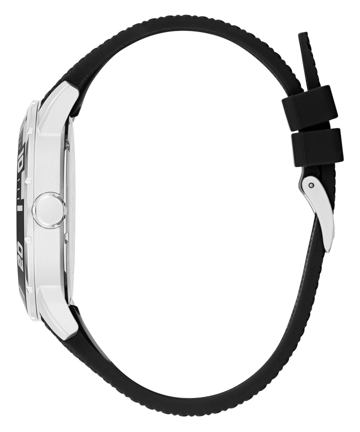 Silver Tone Case Black Silicone Watch large