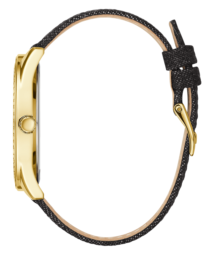 Gold Tone Case Black Genuine Leather Watch large
