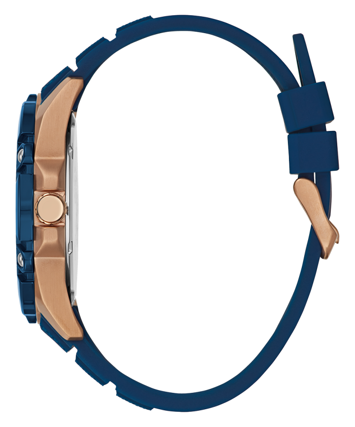 Rose Gold Tone/Blue Case Blue Silicone Watch large