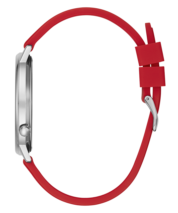 Silver Tone Case Red Silicone Watch large