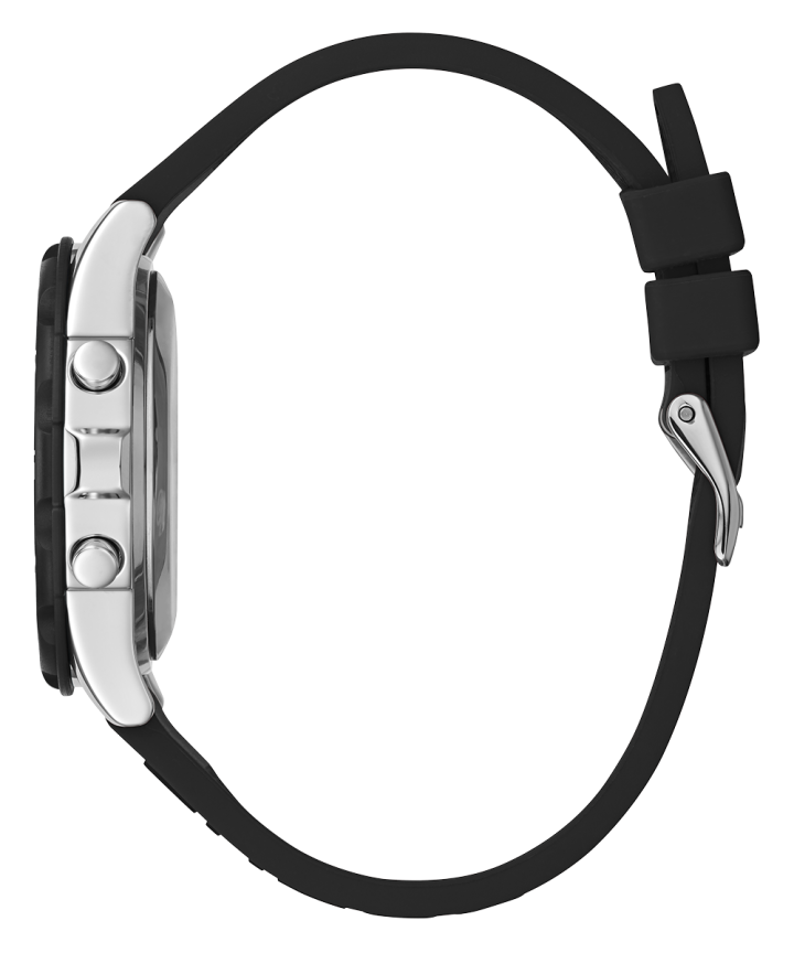 Silver Tone Case Black Silicone Watch large