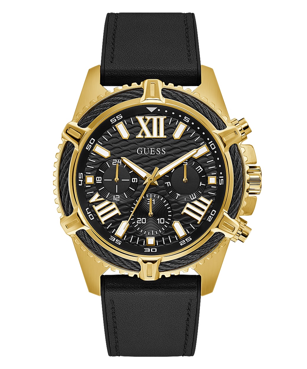 Gold Tone Case Black Genuine leather/Silicone Watch GUESS Watches