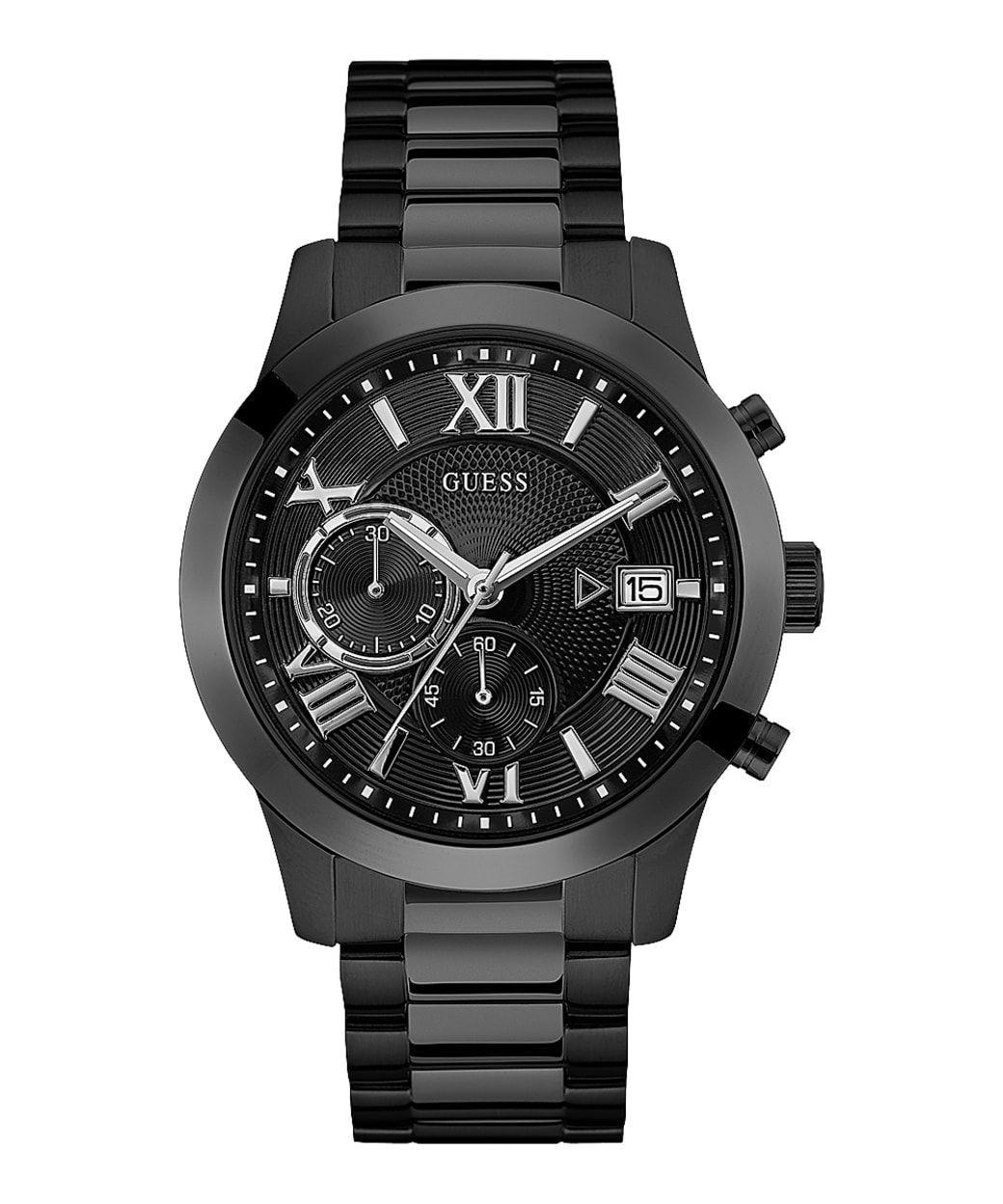 Mens 45mm Black Stainless Steel Watch - GUESS Watches