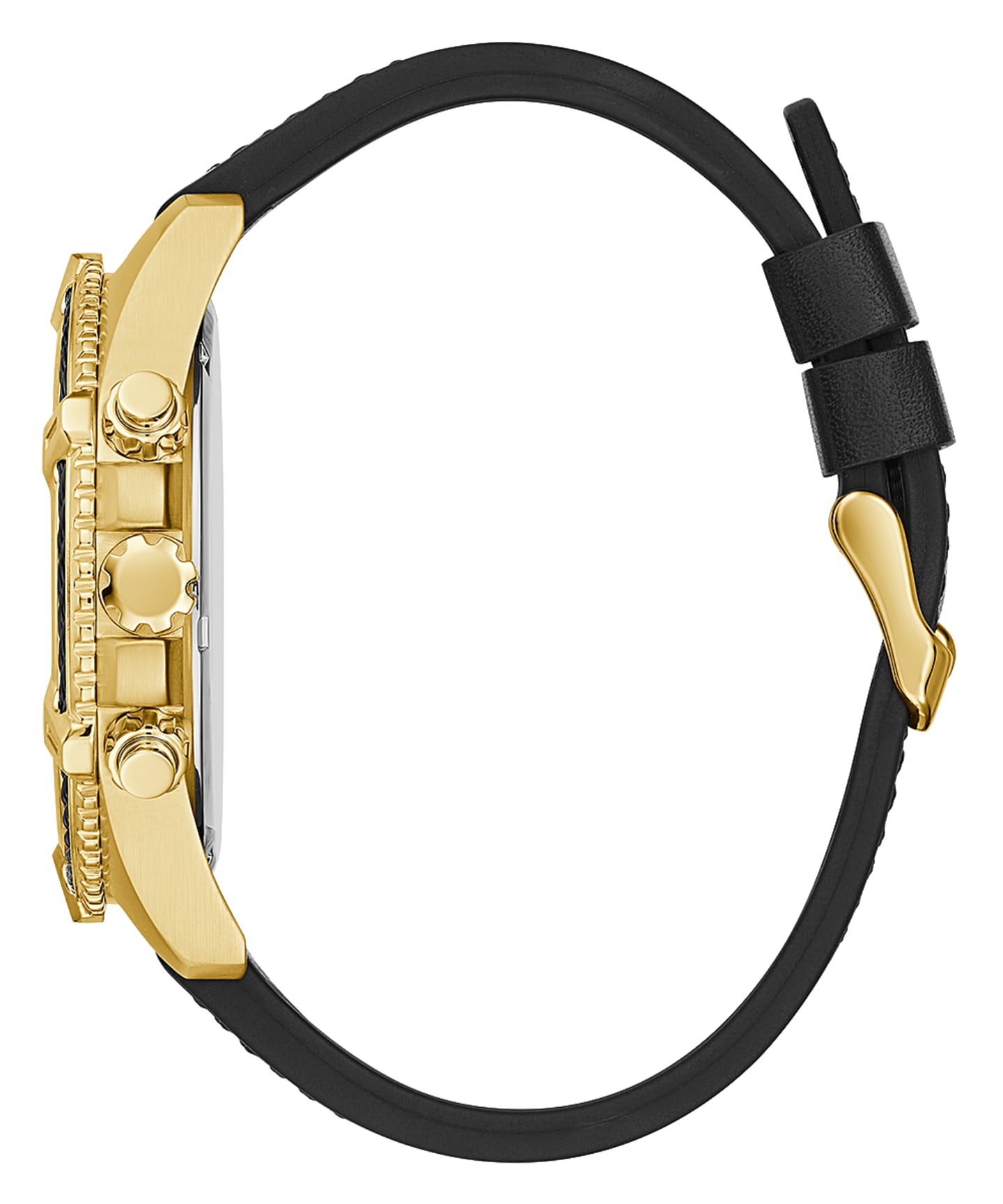 Gold Tone Case Black Genuine leather/Silicone Watch large