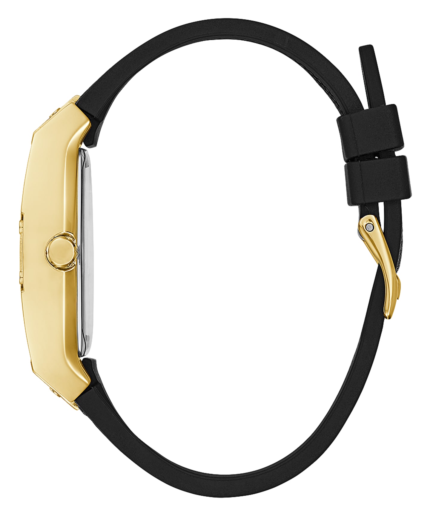 Gold Tone Case Black Genuine leather/Silicone Watch large