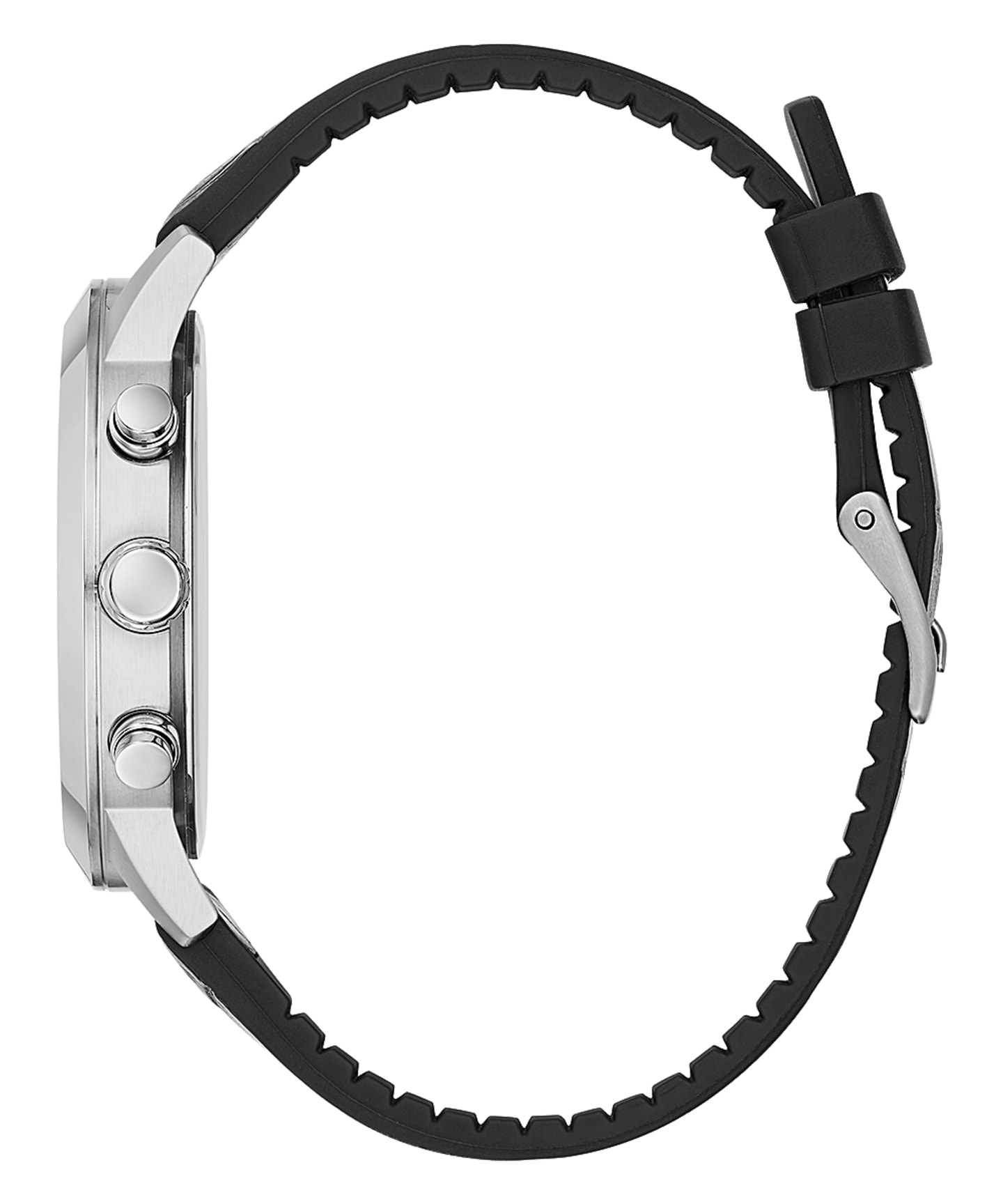 Silver Tone Case Black Genuine leather/Silicone Watch large
