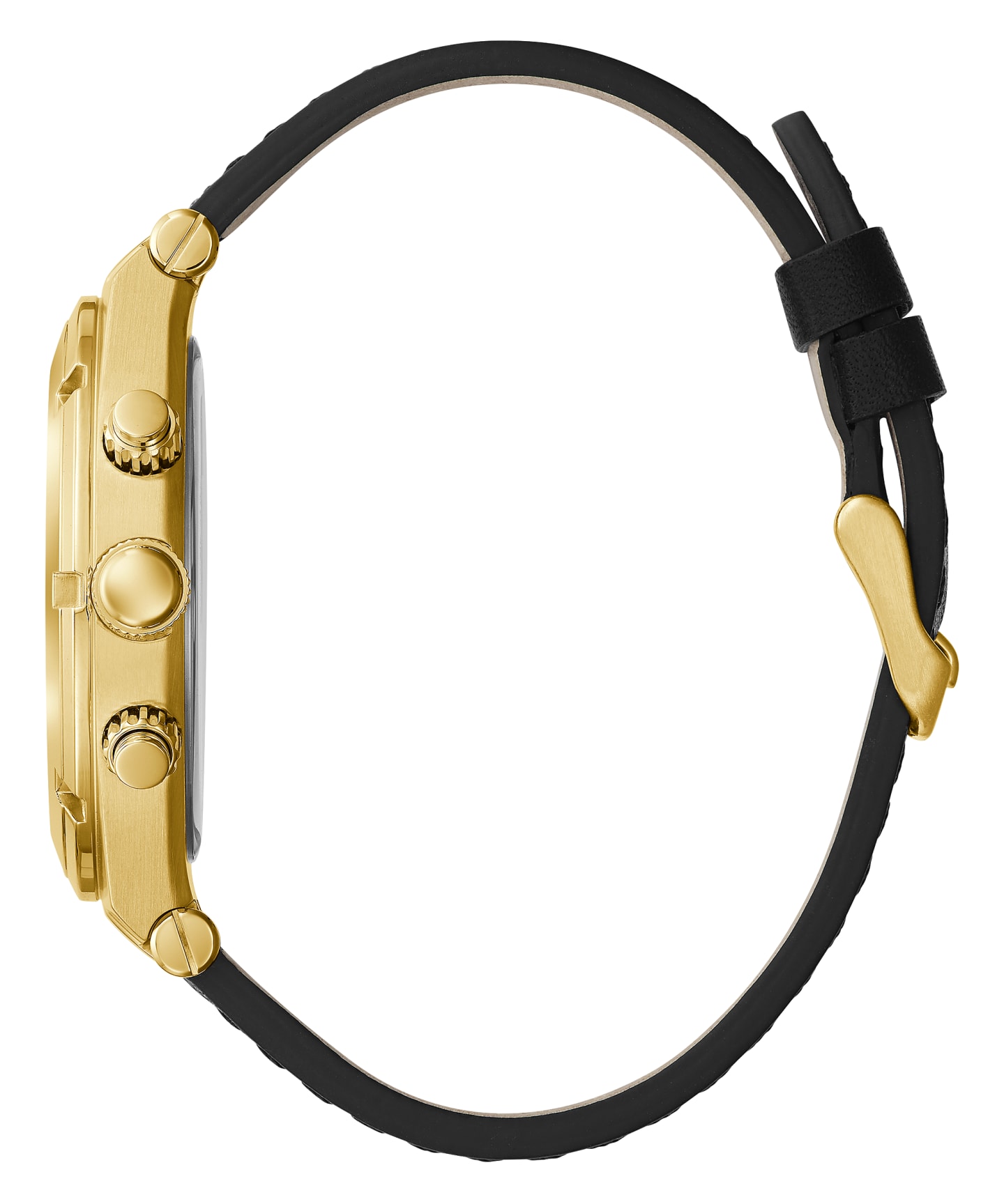 Gold Tone Case Black Genuine Leather Watch large