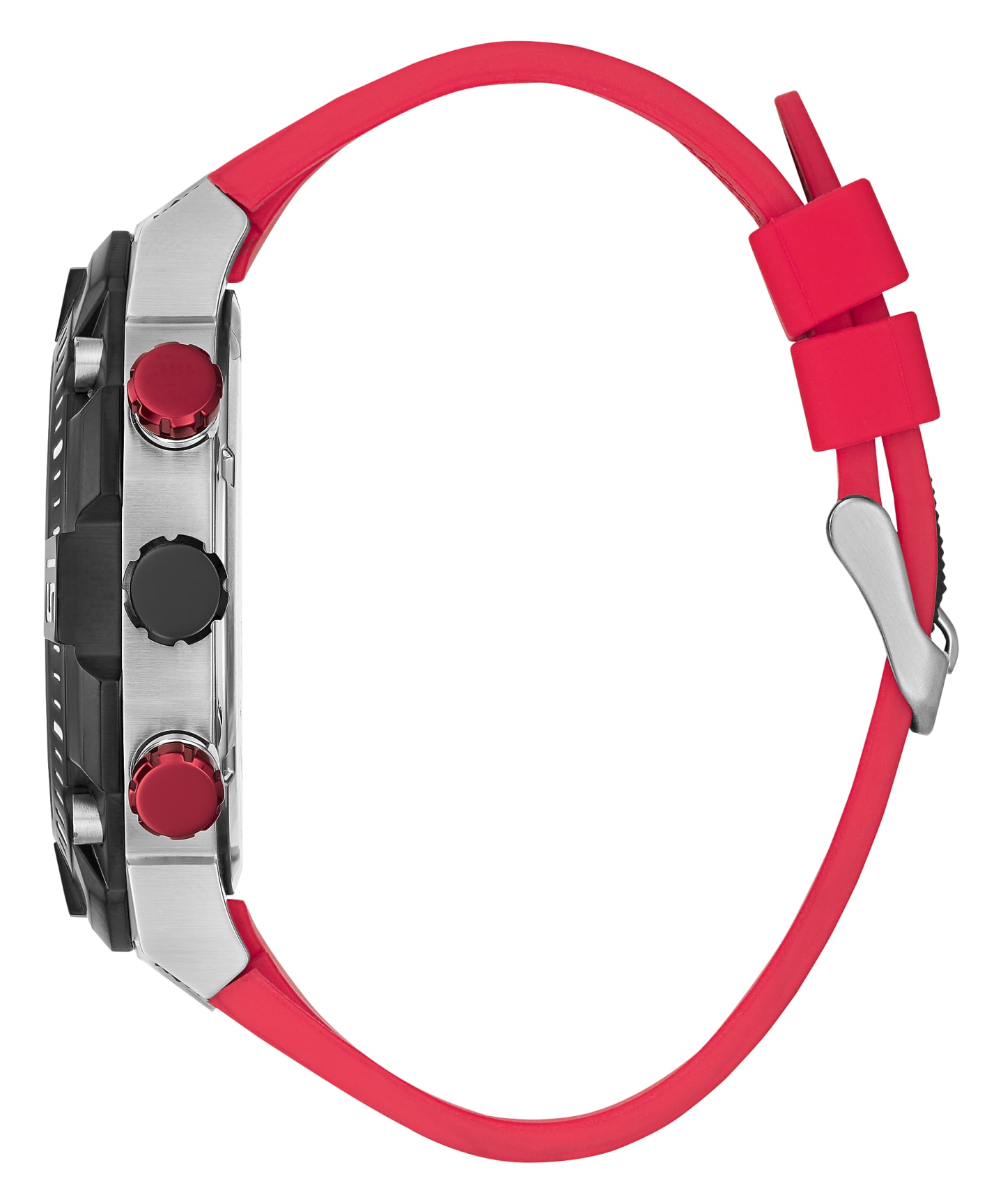 Silver Tone Case Black Silicone Watch large