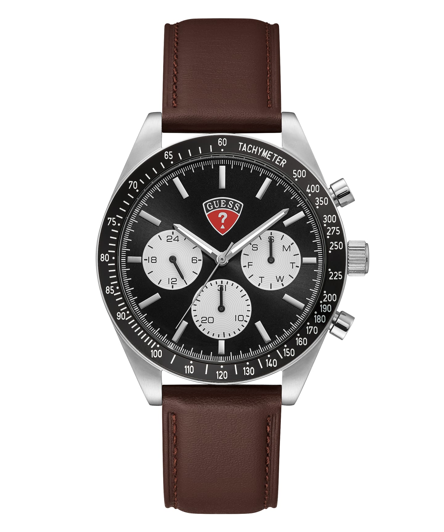 Silver Tone Case Brown Genuine Leather Watch large