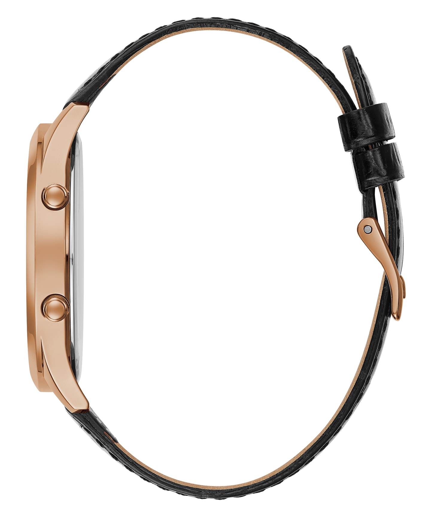 Rose Gold Tone Case Black Genuine Leather Watch large