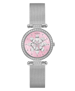 SPARKLING PINK LIMITED EDITION 32MM PINK &amp; SILVER MESH WATCH  large