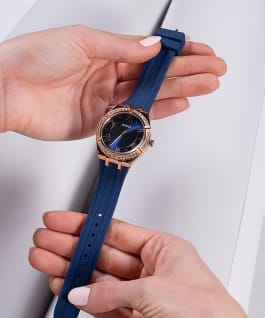 Rose Gold Tone Case Blue Silicone Watch  large
