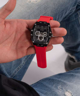 Black Case Red Silicone Watch  large