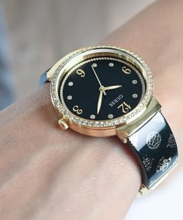 Gold Tone Case Black Resin Watch  large