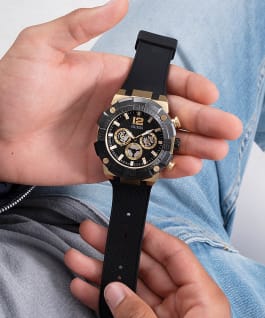 Gold Tone Case Black Silicone Watch  large