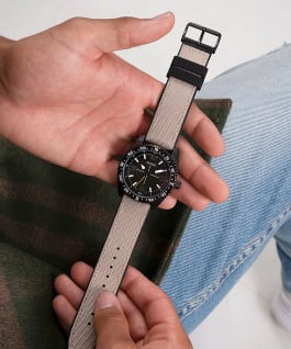 Black Case Beige Nylon/Silicone Watch  large