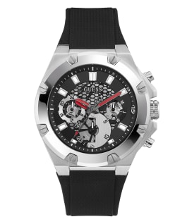 Silver Tone Case Black Silicone Watch  large