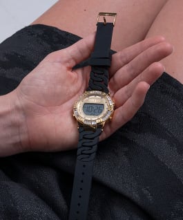 Gold Tone Case Black Silicone Watch  large