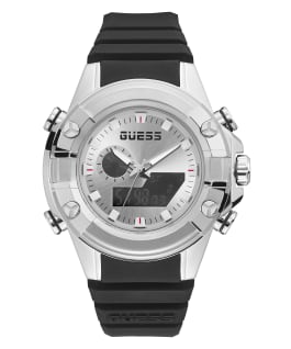Silver Tone Case Black Silicone Watch  large