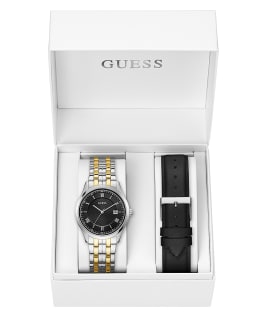 Exclusive Two Tone Steel &amp; Leather Watch Gift Set  large