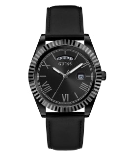 ECO-FRIENDLY BLACK LEATHER RECYCLED ULTRA SUEDE STRAP WATCH  large