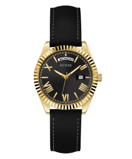 ECO-FRIENDLY GOLD AND BLACK LEATHER RECYCLED ULTRA SUEDE STRAP WATCH  large