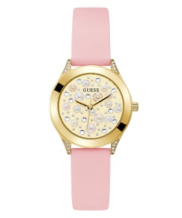 Gold Tone Case Pink Silicone Watch  large