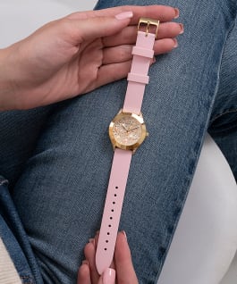 Gold Tone Case Pink Silicone Watch  large