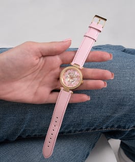 Gold Tone Case Pink Genuine Leather Watch  large