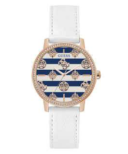 ECO-FRIENDLY ROSE GOLD AND WHITE LEATHER RECYCLED ULTRA SUEDE STRAP WATCH  large