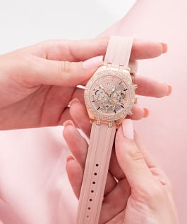 Rose Gold Tone Case Pink Silicone Watch  large