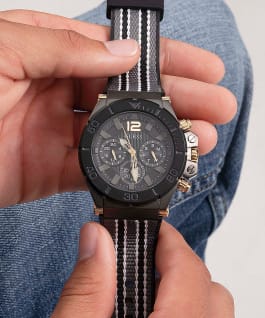 Gunmetal Case Black Genuine leather/Silicone Watch  large